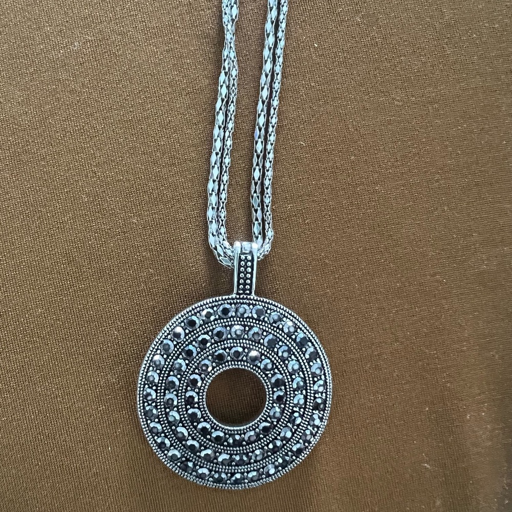 Silver-Tone Circular Filigree Pendant Necklace from Premier Designs